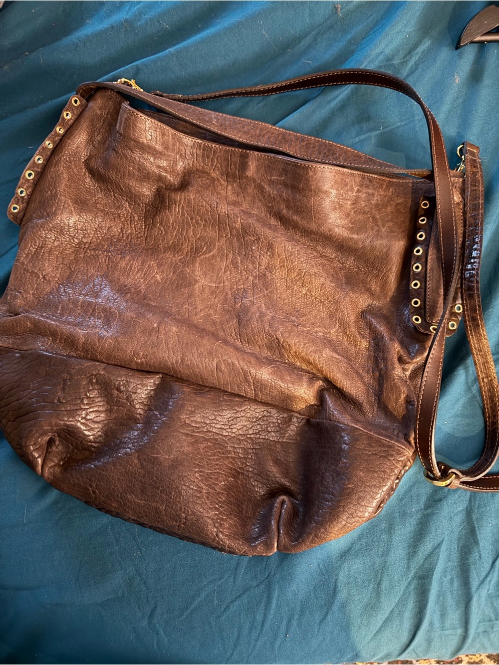 Brown Leather Hobo Bag with Eyelet Strap